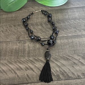 Elegant Black Beaded Necklace with Tassel